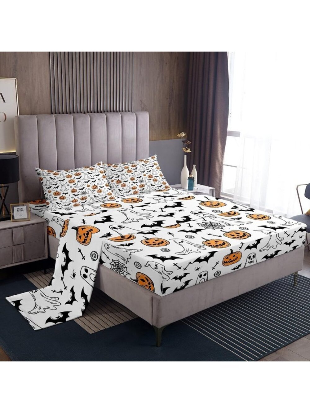 King Size Halloween Ghosts Sheet Set - Deep Pocket Fitted Sheets for Kids' Rooms